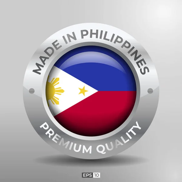 Tillverkad Filippinerna Etikett Logo Stämpel Flag Nation Med Silver Glossy — Stock vektor