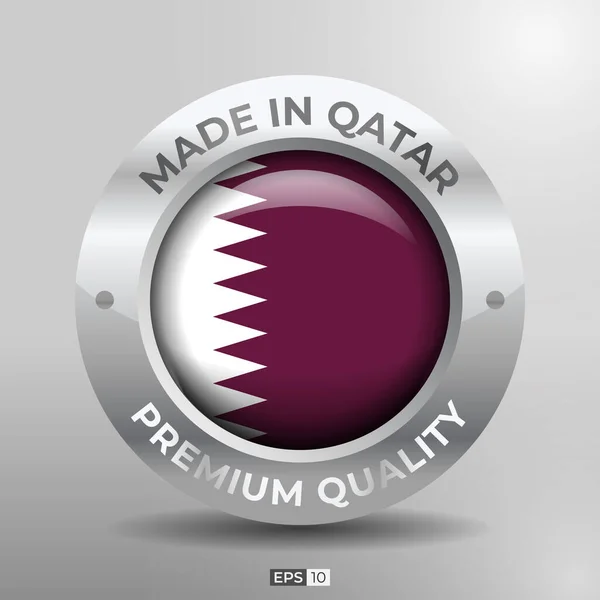 Made Qatar Label Logo Stamp Flag Nation Silver Glossy Effect — Stock Vector