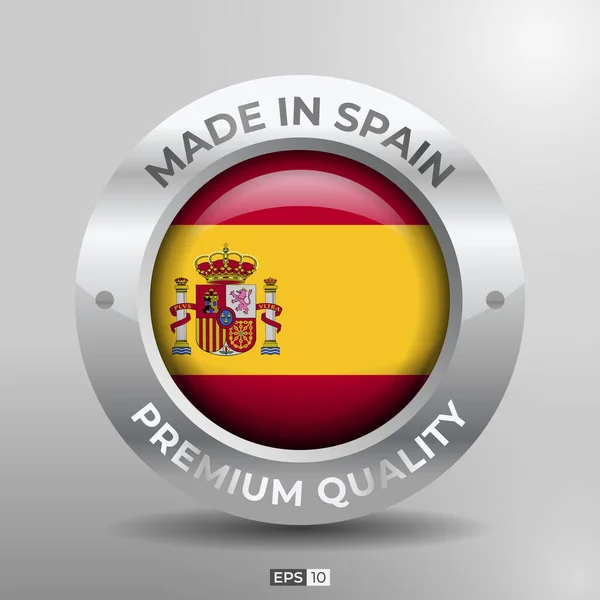 Made Spain Label Logo Stamp Flag Nation Silver Glossy Effect — Stock Vector