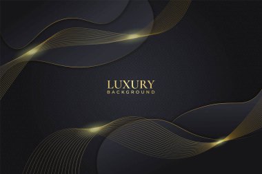 Lüks Arkaplan Karanlık Dinamik Şekil Tabaka Zarif Parlak Altın Çizgiyle Çakıştı