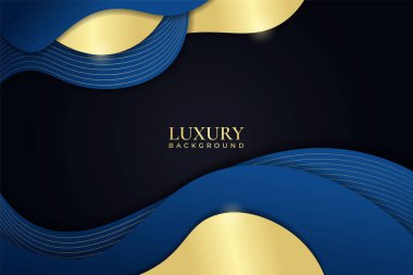 Lüks Arkaplan Dinamik Şekil Parlak Altın Çizgiyle Üstüste bindirilmiş Zarif Mavi