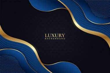 Parlak Altın Çizgili Lüks Arkaplan Dinamik Şekil Mavi