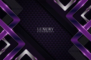 Lüks Arkaplan Üstüste binen Geometrik Parlak Mor ve Gümüş Koyu