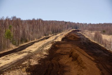 Büyük kahverengi turba kümeleri turba çıkarma bataklığında görülebilir..