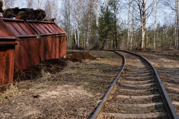 Ferrocarril Vía Estrecha Pantano Donde Vagón Con Turba Volcó — Foto de Stock