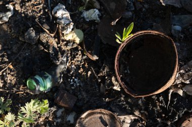 Ateşten kül ve kömürün atıldığı salonda paslı metal bir teneke kutu.