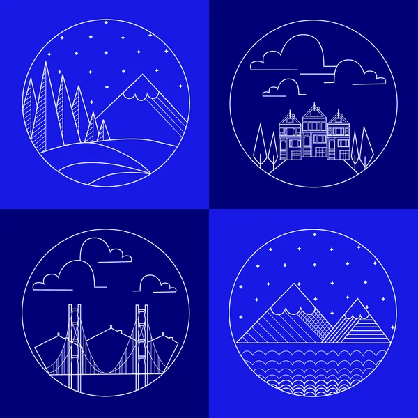 Düz astar dağ manzarası ve buldings.