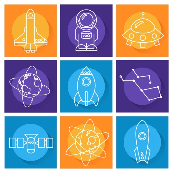 Set of space objects. Line art style — Stock Vector