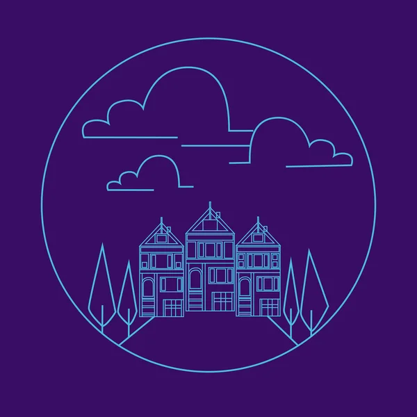 Vektör buldings vintage ince çizgi etiket . 