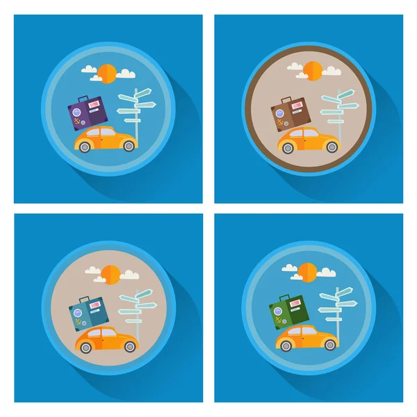 Vektör yaz simgeler. Düz tasarım. Araba seyahat