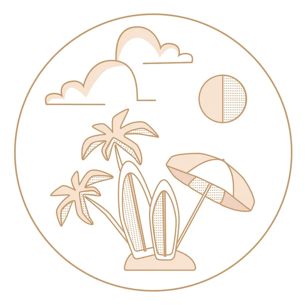 Vektör retro satır logolar, avuç içi, sörf.