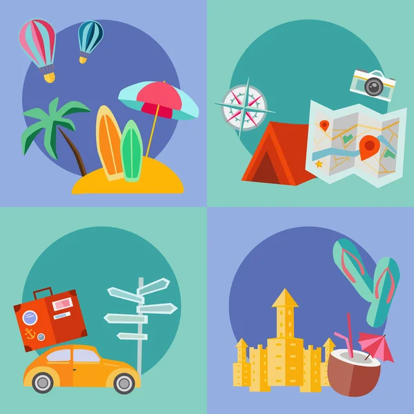Set de icono plano de verano Ilustración de stock