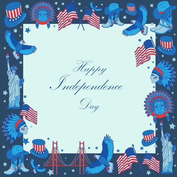 Frame with USA symbols in flat style. Independence day — Διανυσματικό Αρχείο