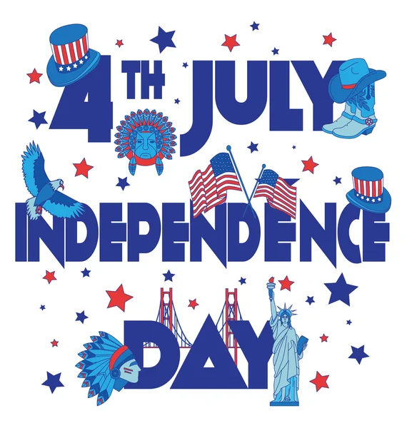 Bannière de fête de l'indépendance des États-Unis. Typographie d'illustration plate — Image vectorielle