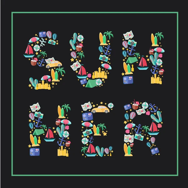 Summer.Flat Illustration with typographic for Poster Print ,Greeting Card ,T shirt apparel design.