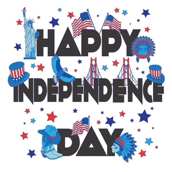 Happy independence day banner. Flat illustration typography, t-shirt graphics, vectors — 스톡 벡터