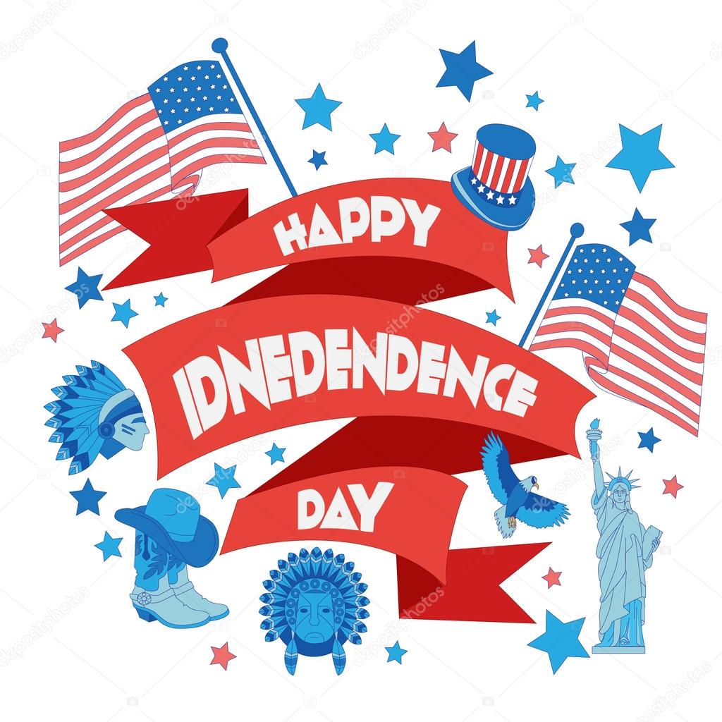 Happy independence day banner. Flat illustration 