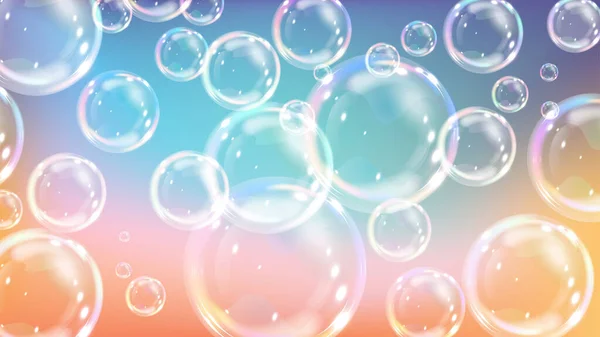 異なるサイズの空飛ぶ石鹸泡を描いたベクトルイラスト — ストックベクタ