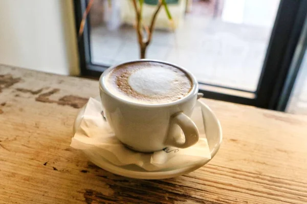 Hora Café Café Expresso Quente Servido Mesa Conceito Alimentos Bebidas — Fotografia de Stock