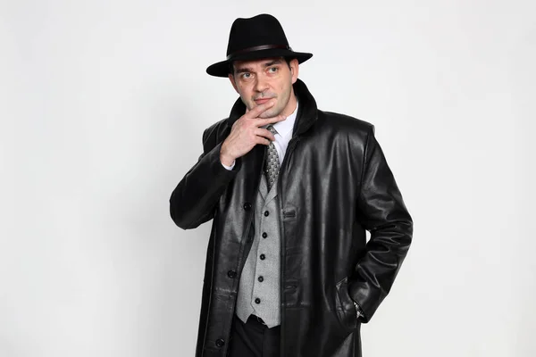 Handsome Middle Aged Gangster Man Posing Studio Isolated Background Style — Stock Photo, Image