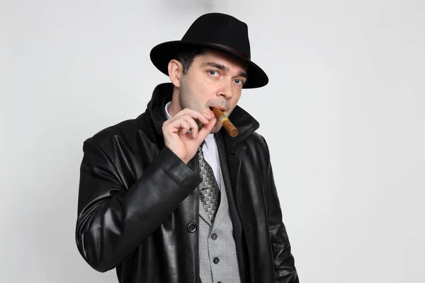 Handsome Middle Aged Gangster Man Posing Studio Isolated Background Style — Stock Photo, Image