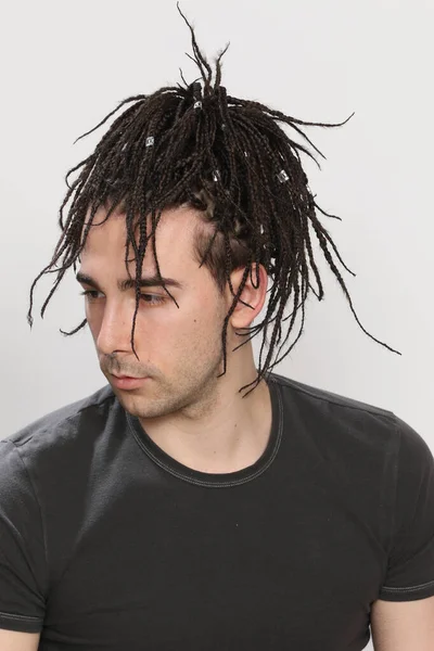 Stylish Male Model Afro Braids Posing Studio Isolated Background Style — Stock Photo, Image