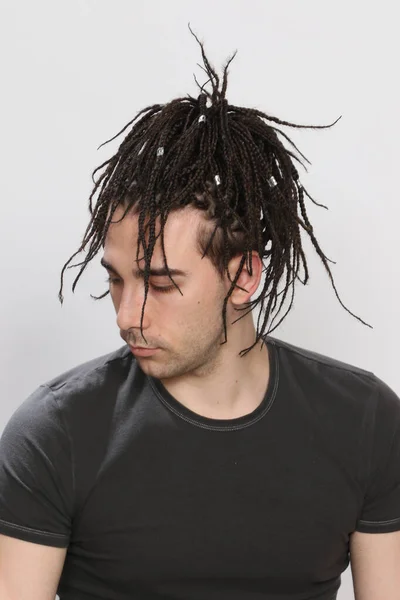 Stylish Male Model Afro Braids Posing Studio Isolated Background Style — Stock Photo, Image