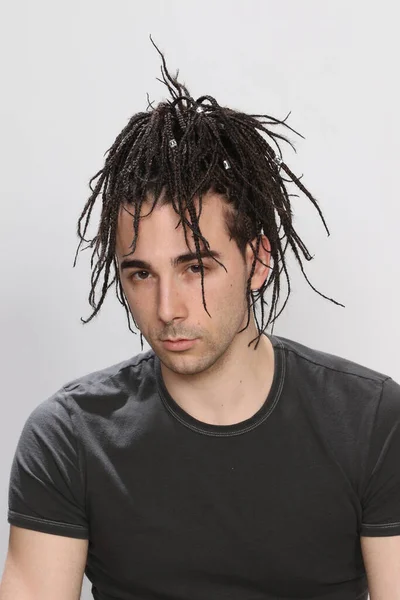 Stylish Male Model Afro Braids Posing Studio Isolated Background Style — Stock Photo, Image