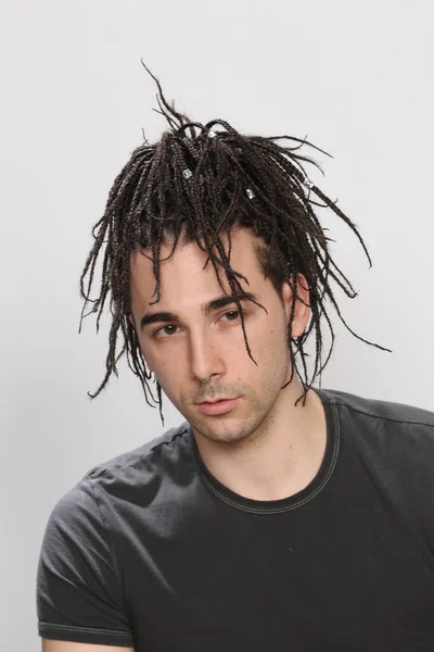 Stylish Male Model Afro Braids Posing Studio Isolated Background Style — Stock Photo, Image