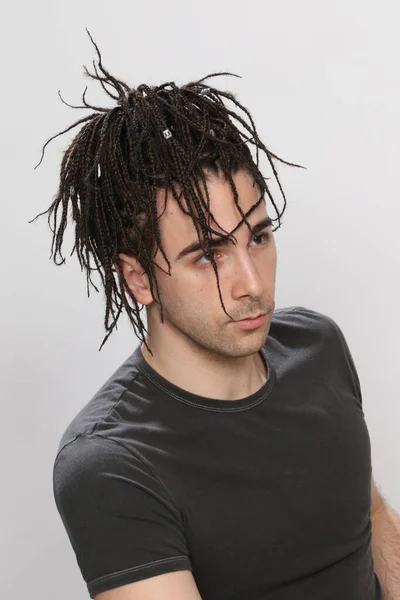 Stylish Male Model Afro Braids Posing Studio Isolated Background Style — Stock Photo, Image