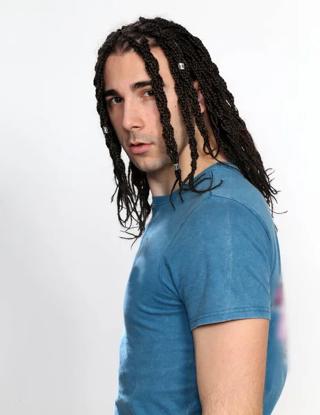 Stylish Male Model Afro Braids Posing Studio Isolated Background Style — Stock Photo, Image