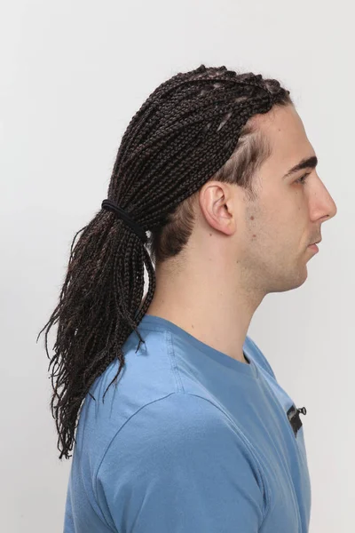 Stylish Male Model Afro Braids Posing Studio Isolated Background Style — Stock Photo, Image