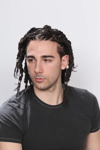 Stylish Male Model Afro Braids Posing Studio Isolated Background Style — Stock Photo, Image