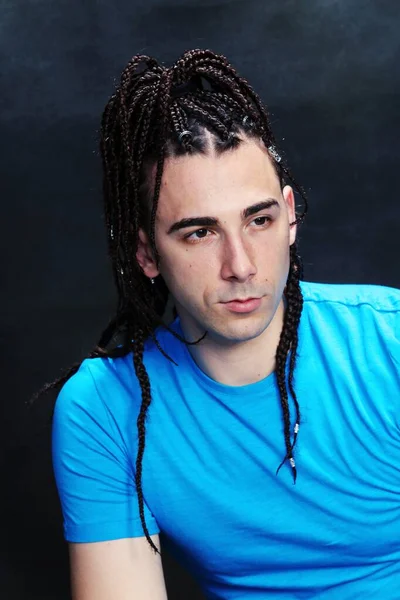 Stylish Male Model Afro Braids Posing Studio Isolated Background Style — Stock Photo, Image