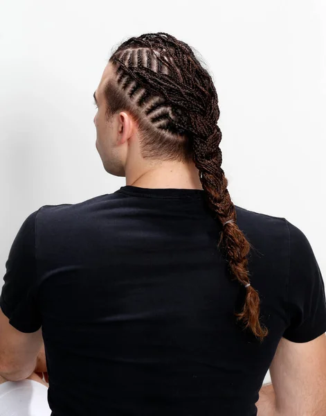 Attractive Guy Braids Posing Studio Isolated Background Style Trends Fashion — Stock Photo, Image