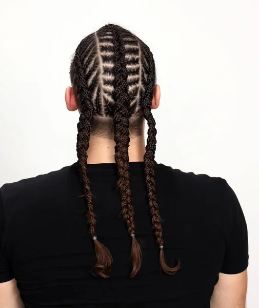 Attractive Guy Braids Posing Studio Isolated Background Style Trends Fashion — Stock Photo, Image