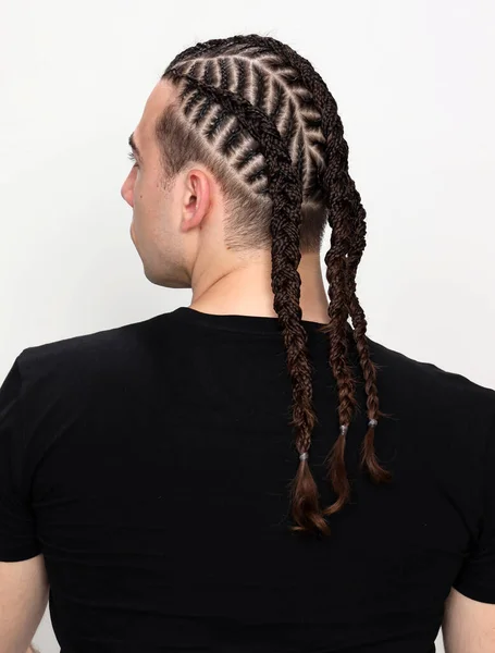 Attractive Guy Braids Posing Studio Isolated Background Style Trends Fashion — Stock Photo, Image