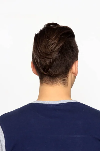 Attraktives Männliches Model Mit Kurzen Haaren Posiert Studio Auf Isoliertem — Stockfoto