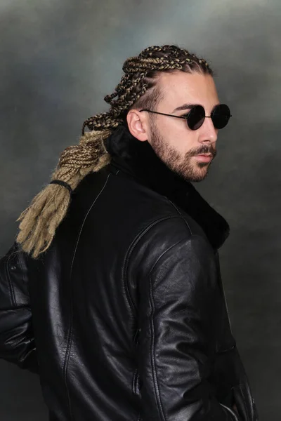 Attractive Blonde Male Model Combination Braids Dreadlocks Posing Studio Isolated — Stock Photo, Image