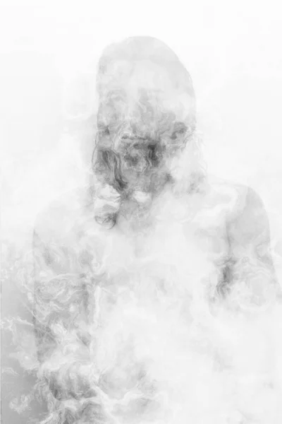 Portrait Native Indian American Guy Smoke Mystery Culture Spiritualism — Stock Photo, Image