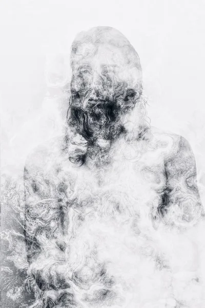 Retrato Indio Americano Nativo Través Del Humo Misterio Cultura Espiritualismo —  Fotos de Stock