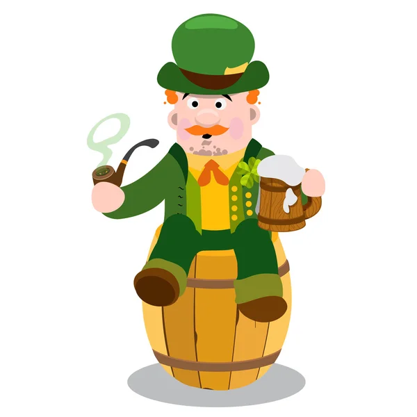 Homme dans le pub irlandais. St Patrick avec une tasse de bière mousseuse . — Image vectorielle