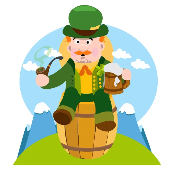 アイルランドのパブの男。聖 Patrick 泡ビールのマグカップ。漫画のスタイルのお祝い文字。セント ・ パトリックス ・ デーにお祝いの言葉. — ストックベクタ