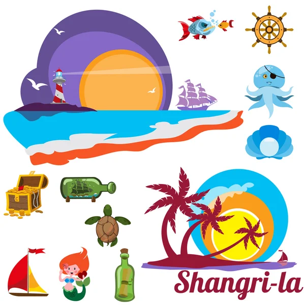 Set of multicolored images with marine issues Shangri-la, coastal countries, exotic vacation, seaside resort. — Stock Photo, Image