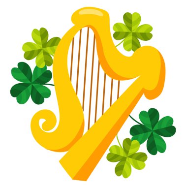 Golden harp and four-leaf clover. clipart