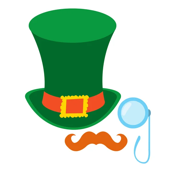 Зеленая шляпа, красные усы и монокль. Иллюстрация к поздравлениям с Днем Святого Патрика . — стоковое фото