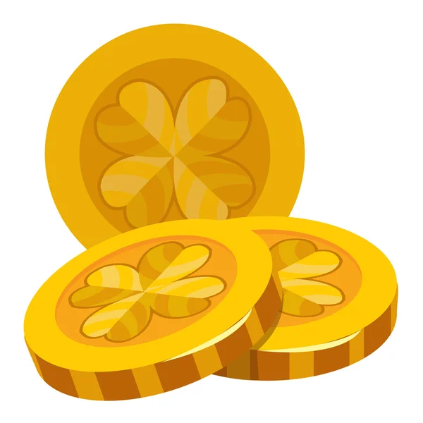 Τρία χρυσά νομίσματα με το τριφύλλι τεσσάρων φύλλων. — Φωτογραφία Αρχείου