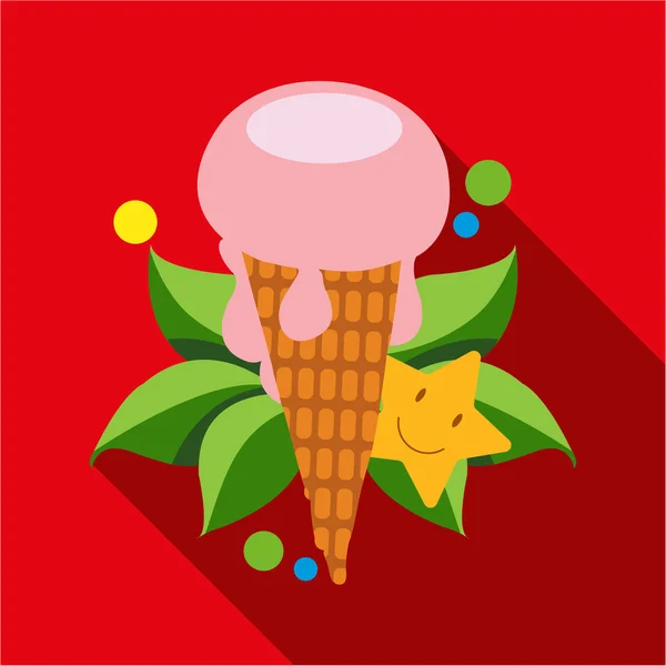 Strawberry ice cream cone icon flat. Modern colored icons in a flat design with long shadow. — Stock Photo, Image