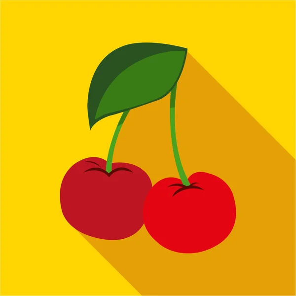 Cherry on a yellow background icon flat. Modern colored icons in a flat design with long shadow. — Stock fotografie