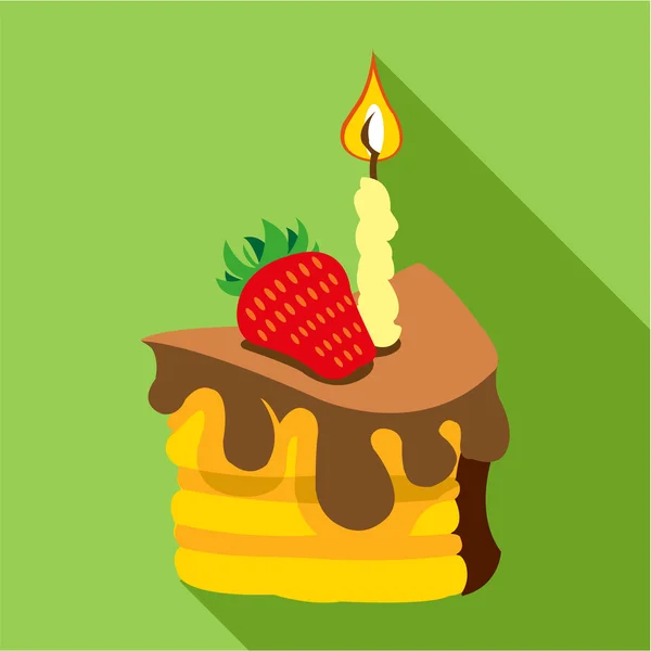 Cake with strawberries in chocolate glaze flat icon. Modern colored icons in a flat design with long shadow.